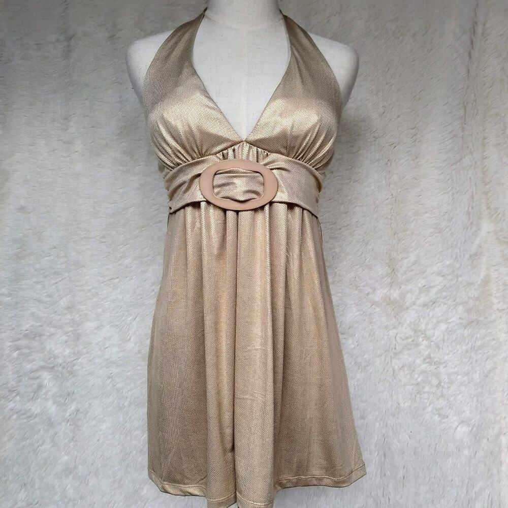 Max Rave Tan Shimmer Low Cut Halter Top NWT